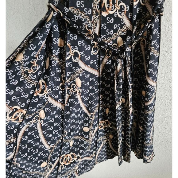 VOIR VOIR Woman Size 12 Bit & Bridle Number Print Dress Tie Belt  Knee Length - Picture 4 of 7